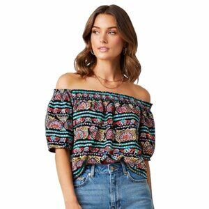 Aqua Romeo & Juliet Embroidered Off Shoulder Top Multi Size M